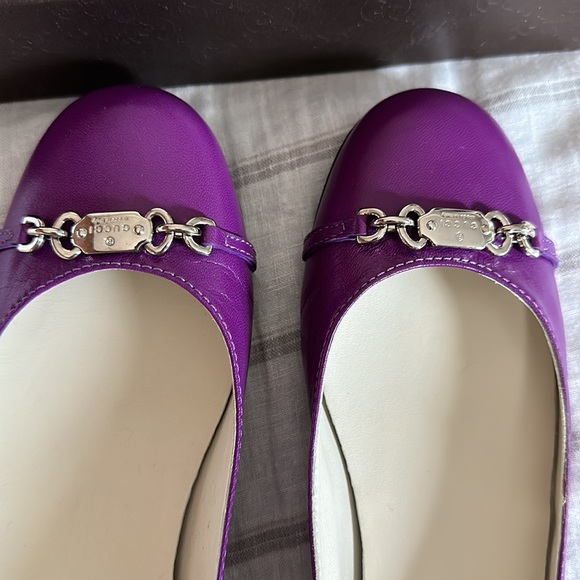 Gucci 283740 Sz 36 Round Toe Leather Flats Amethyst/ Violet Color NIB - Picture 2 of 9